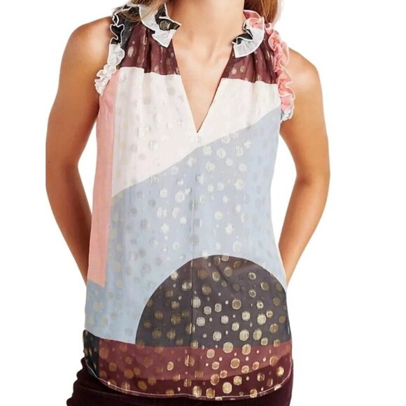 Maeve Fantasia Metallic Clip Dot Blouse Size 0 - Picture 10 of 11